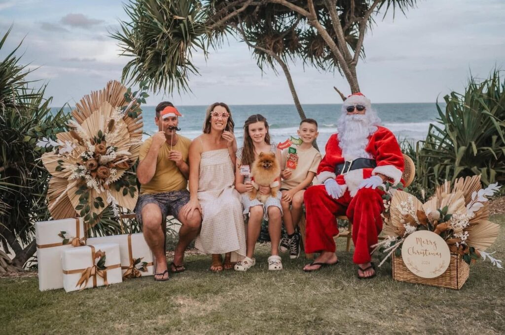 Family Santa photo at Coolum Beach